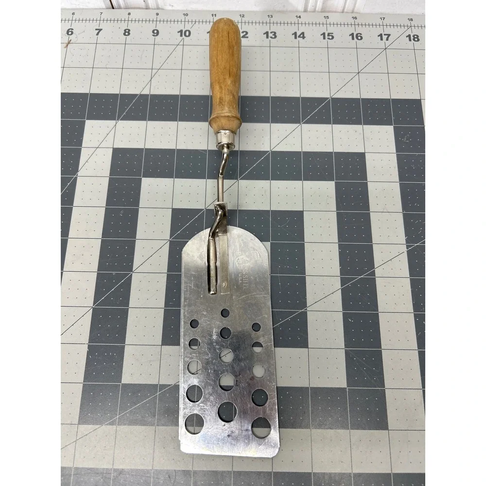 Vintage Triple 3 Blade Spatula Turner Expandable Wood Handle Stainless Steel USA